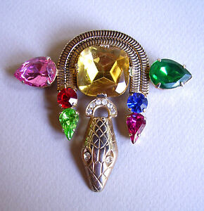 【送料無料】ジュエリー・アクセサリー ブローチスネークヘッドメタルドーレラインストーン933   grande broche tete de serpent metal dore et strass