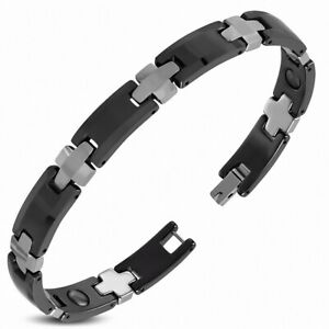 【送料無料】ジュエリー・アクセサリー トンタングステンカーバイドクロスリンクブレスレット9mm ?bracelet maillon croix en carbure de tungstene 2 tons