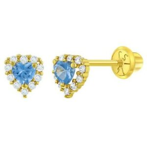 【送料無料】ジュエリー・アクセサリー ジルコーネクラスタ14k or jaune 5mm zircone coeur grappe vis arriere pour jeune filles
