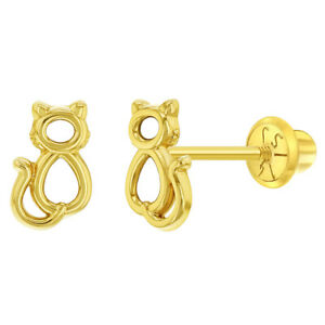 【送料無料】ジュエリー・アクセサリー ネジイヤリング14k or jaune petit chaton boucles doreilles a vis arriere pour enfants filles
