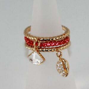 【送料無料】ジュエリー・アクセサリー スワロフスキーシェルリングセットゴールデンナインウィズボックスswarovski coquille anneau set gr55 dore neuf avec boite