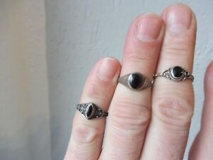 【送料無料】ジュエリー・アクセサリー リングシルバー__ 3 belle, vieux anneaux __ 925 argent __ avec onyx ___