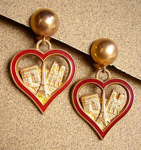 【送料無料】ジュエリー・アクセサリー アイラブパリイヤリングクリップメタルドール1941   i love paris boucles doreille   clips  metal dore emaille
