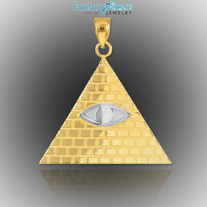 【送料無料】ジュエリー・アクセサリー ツートンゴールドエジプトピラミッドオールシーイングアイペンダントtwotone gold egyptian pyramid with allseeing eye pendant