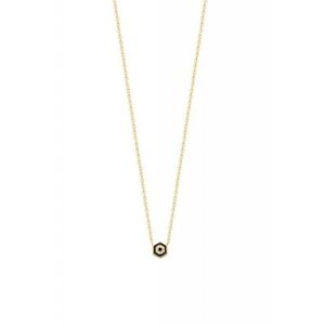 【送料無料】ジュエリー・アクセサリー エナメルジルコンゴールドメッキペンダントネックレスcollier plaque or pendentif hexagone en email noir et zircons