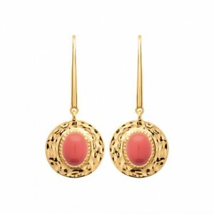 【送料無料】ジュエリー・アクセサリー メッキイヤリングハンマーサークルカボションサンゴboucles doreilles en plaque or cercle martele et corail de synthese cabochon