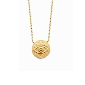 【送料無料】ジュエリー・アクセサリー ゴールドメッキネックレスラッキーチャームマットゴールドcollier plaque or, porte bonheur mauvais ?il  nazar  finition or mat
