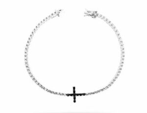 【送料無料】ジュエリー・アクセサリー シルバーテニスブレスレットジルコンホワイトブリリアントブラッククロスセンターbracelet tennis en argent avec zircon blanc brillant croix noir au centre