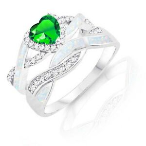 【送料無料】ジュエリー・アクセサリー グリーンエメラルドハートケルトホワイトオパールシルバーリングvert emeraude coeur infini celtique blanc opale w cz fiancailles argent bague de