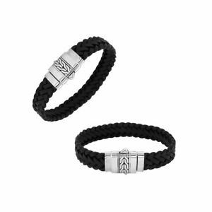 【送料無料】ジュエリー・アクセサリー シルバースターリングブレスレットブラックレザーargent sterling bracelet avec cuir noir ab1127ltblk203cm