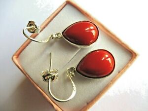 【送料無料】ジュエリー・アクセサリー リアルレッドコーラルペアマッシブシルバーイヤリングboucles d’oreilles corail rouge veritablepoireargent massif