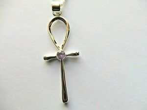 【送料無料】ジュエリー・アクセサリー エジプトアンクネックレスアメジストチェーンマッシブシルバーcollier egyptien ankh avec amethyste 55x20mm chaine argent massif