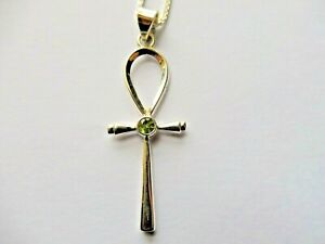 【送料無料】ジュエリー・アクセサリー エジプトアンクネックレスペリドットチェーンマッシブシルバーcollier egyptien ankh avec peridot 55x20mm  chaine argent massif