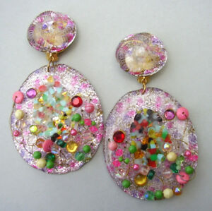 【送料無料】ジュエリー・アクセサリー パイユティーレジンイヤリングクリップ1824  grandes boucles doreilles clips en resine pailletee