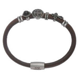 【送料無料】ジュエリー・アクセサリー チャームアーメンブラウンレザーブレスレットブラックジルコンbracelet cuir marron charm amen avec zircons noirs