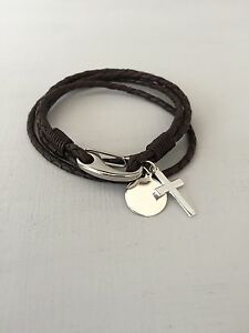 【貨物輸送無料】宝飾品・佩び物 ブレスレットシルバークロスreligieux cuir tresse bracelet  croix argent grave cadeau