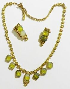 【貨物輸送無料】宝飾品・佩び物 ネックレスイエローエメラルドクリスタルparure ancienne rare bijou vintage collier boucle cristaux emeraude jaune 3259