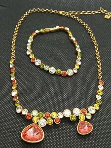 【貨物輸送無料】宝飾品・佩び物 スワロフスキーネックレスブレスレットクリスタルメタルparure swarovski collier et bracelet avec cristal multicolore metal doreref s483