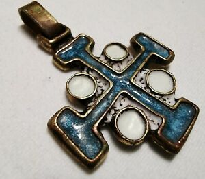 【貨物輸送無料】宝飾品・佩び物 ペンダントエルサレムブロンズエナメルユリフラワーモデルpendentif st luc croix de jerum bronze emaille fleur de lys model 594
