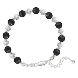 【貨物輸送無料】宝飾品・付属物 シルバーブレスレットボールナインbracelet en argent 925 et boules onyx  longueur 16 珊  reglage  femme  neuf