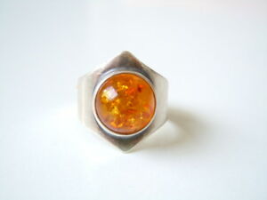 【貨物輸送無料】宝飾品・佩び物 アンバーハニーハーフブールシルバーリングmedieval 925 bague en argent avec miel ambre demiboule 7,7 g  rg 57