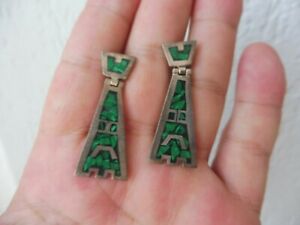 【貨物輸送無料】宝飾品・佩び物 イヤリングシルバーオンリックスマラカイトメキシコシティbelle, vieux boucles doreilles, 925 argent, onyx et malachite, mexico, 4,2糎
