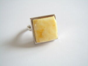 【貨物輸送無料】宝飾品・佩び物 シルバーリングスクエアバタースコッチネイチャーアンバー925 bague argent carre butterscotch nature ambre 9,5 g  rg 55