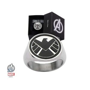 【送料無料】ジュエリー・アクセサリー マーベルシールドロゴスチールブラックロゴリングmarvel bouclier logo acier inoxydable noir logo bague