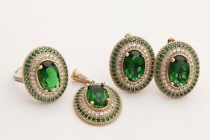 【貨物輸送無料】宝飾品・佩び物 トルコジュエリースモールオーバルエメラルドトパーズスターリングシルバージュエリーセットturkish jewelry small oval emerald topaz 925 sterling silver jewelry sets
