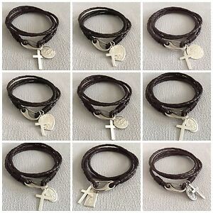 【貨物輸送無料】宝飾品・佩び物 シルバークロスセントクリストフレザーブレスレットcroix argent amp; choix de 925 saint christophe cuir bracelet  gravure gratuite