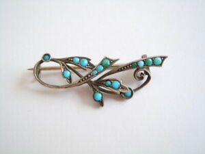 【貨物輸送無料】宝飾品・佩び物 リトルオールドシルバーフラワーズブローチターコイズpetit vieux argent fleurs broche avec turquoise 2,7 g3,6 x 1,4 糎