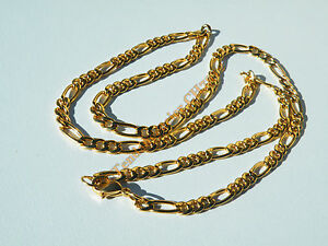 【貨物輸送無料】宝飾品・佩び物 チェーンコリアーピュアスチールメッキゴールドフィガロchaine collier 61 糎 pur acier inoxydable plaque or maille figaro 13 5 粍