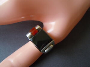【貨物輸送無料】宝飾品・佩び物 シルバーリングコルナリン60er ans rectangle 925 bague en argent avec onyx amp; cornaline 7,7 g  rg 5354