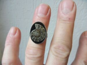 【貨物輸送無料】宝飾品・佩び物 オールドリングカタツムリアンモニットbelle, vieux anneau, 925 argent avec onyx, escargot, ammonite