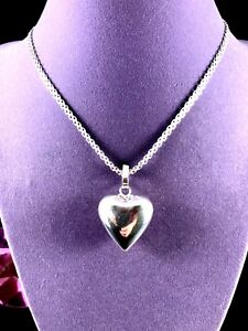 【貨物輸送無料】宝飾品・佩び物 シルバースターリングチェーンパフィーハートペンダントsubstitution signe 925 argent sterling tisse chaine collier puffy c?ur pendentif
