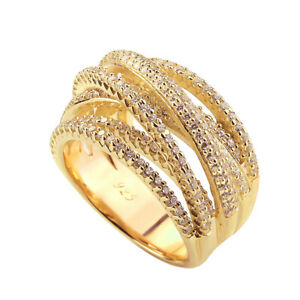 【貨物輸送無料】宝飾品・佩び物 ゴールドメッキスターリングシルバーインターツインデザインリング14k gold plated sterling silver intertwined design cz right hand ring 135粍