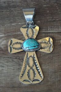 【貨物輸送無料】宝飾品・佩び物 ネイティブアメリカンジュエリーニッケルターコイズシルバークロスペンダントジャッキー
