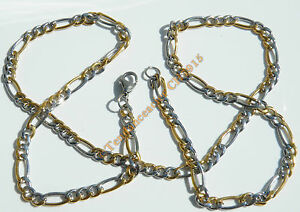 【貨物輸送無料】宝飾品・佩び物 チェーンコリアースチールバイカラーシルバーゴールドフィガロchaine collier 61 糎 acier inoxydable bicolore argente or maille figaro 13 5粍