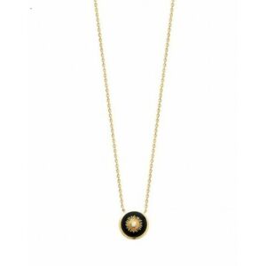 【貨物輸送無料】宝飾品・佩び物 アゲートジルコニウムサンゴールドメッキトローチネックレスcollier en plaque or pastille ronde soleil en agate noire et zirconium