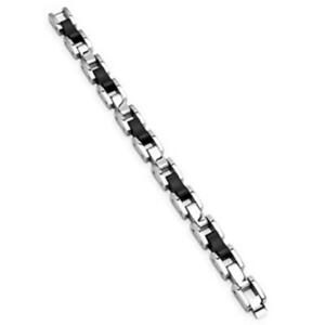 【貨物輸送無料】宝飾品・佩び物 シルバーブレスレットブラックラバーメンバーbracelet en argent acier inoxydable noir caoutchouc membres longueur 粍  220