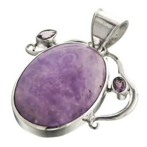 【貨物輸送無料】宝飾品・佩び物 アメジストチャロイトマッシブシルバーペンダント6糎 amethyste charoite 925 pendentif argent massif