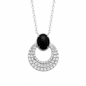 【貨物輸送無料】宝飾品・佩び物 ネックレスジルコニウムサークルアゲートcollier en argent massif trois cercles pave zirconium et agate noire veritable
