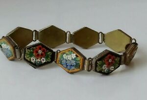 【貨物輸送無料】宝飾品・佩び物 ブレスレットマイクロモザイクガラスペーストミレフィオーリancien bracelet laiton et micro mosaique pate de verre decor floral millefiori