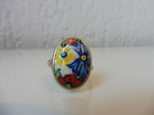 【貨物輸送無料】宝飾品・佩び物 リングシルバーエナメルbelle, vieux anneau, 835 argent,emaille,fleurs