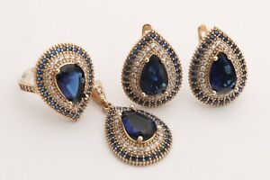 【貨物輸送無料】宝飾品・佩び物 トルコジュエリースモールドロップサファイアトパーズスターリングシルバージュエリーセットturkish jewelry small drop sapphire topaz 925 sterling silver jewelry set