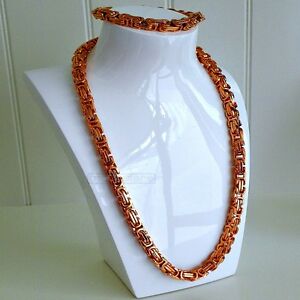 【送料無料】ジュエリー・アクセサリー ビザンチンセットネックレスグルメブレスレットイノックスローズチェーン9mm set byzantine collier bracelet gourmette chaine inox or rose