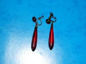 【貨物輸送無料】宝飾品・佩び物 オールドアールデコレッドベークライトドロップイヤリングancienne boucle doreilles art deco goutte en bakelite rouge