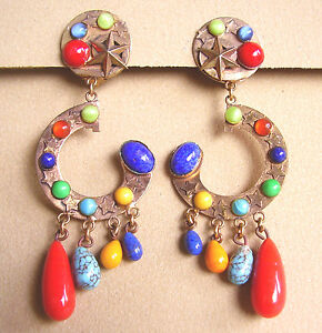 【貨物輸送無料】宝飾品・佩び物 イヤリングメタルドーレクリップメガネ2068  boucles doreille clips metal dore et verres de couleur