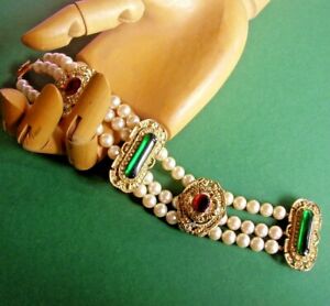 【貨物輸送無料】宝飾品・佩び物 ビーズパターンブレスレットj323   bracelet quatre motifs sur trois rangs de perles fantaisie