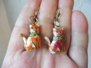 【貨物輸送無料】宝飾品・付属品 イヤリングオーンガーシルバーエナメルドbelle, vieux boucles doreilles, ohranger chats, 925 argent emaille